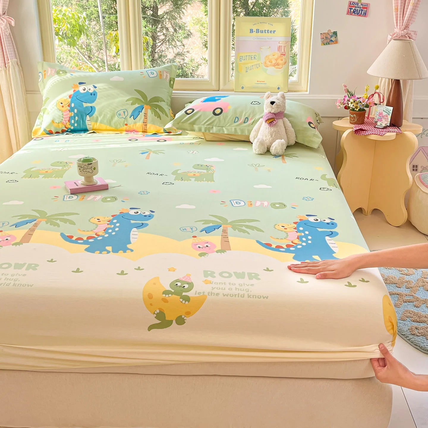Cartoon Space Astronaut Fitted Sheet 100% Cotton Mattress Cover for Adults Kids Deep Pocket Elastic Bed Sheets and Pillowcases