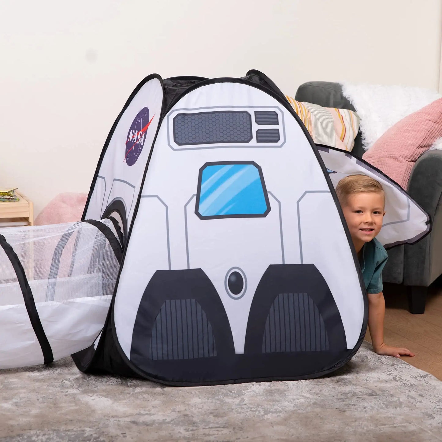 Rocket Ship Play Tents Set Pop up Play house with Tunnel 3-Piece Play Tent for Kids Pretend Play Birthday Gift