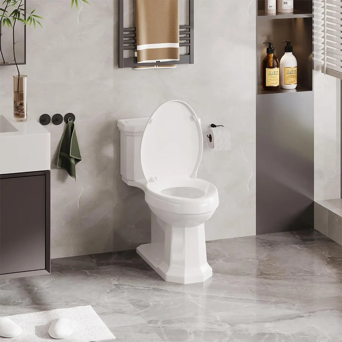 Toilet Seat (Optional Built-in Toddler Seat) Quiet Close, Non-Slip Bumpers White Potty Training Toilet Seat for Family Bathroom
