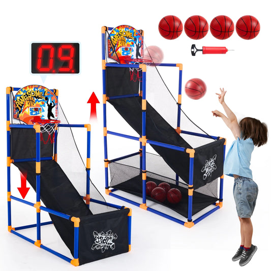 LED Scoring Arcade Basketball Game with 4 Balls Adjustable Height 44"-55"Basketball Stand Hoop Toys Gift for Ages 3-12 Boy