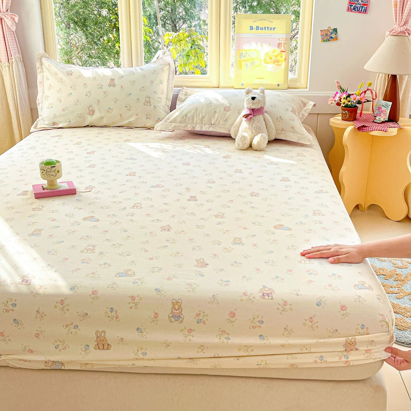 Cartoon Space Astronaut Fitted Sheet 100% Cotton Mattress Cover for Adults Kids Deep Pocket Elastic Bed Sheets and Pillowcases