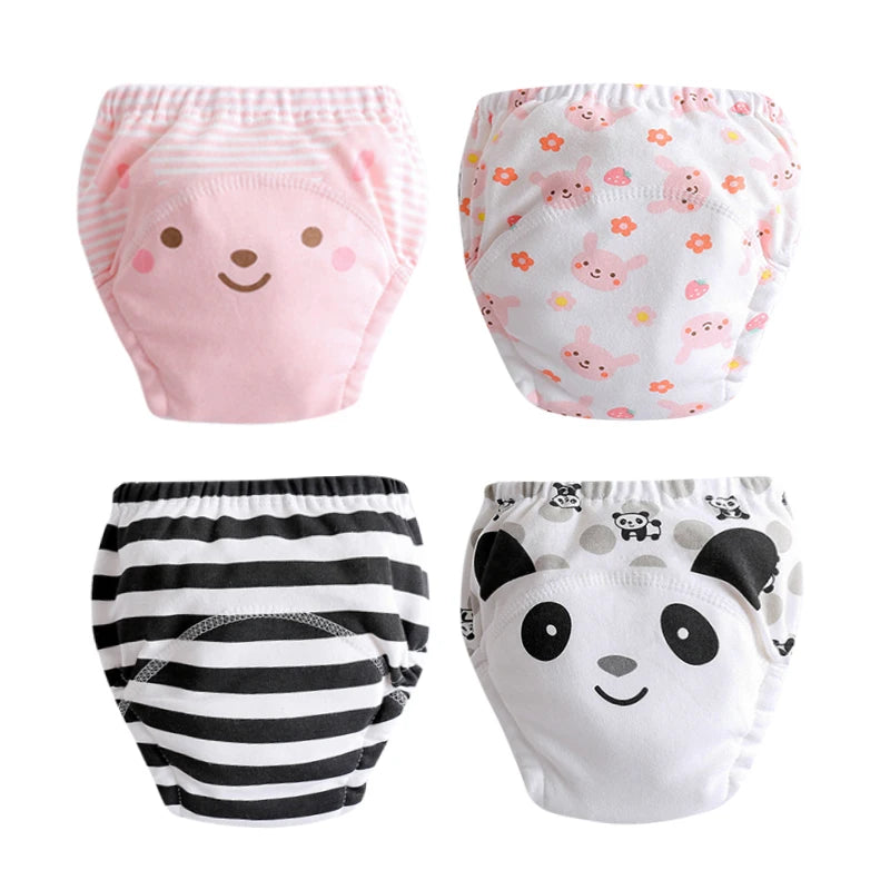 4PCS Baby Kids Cotton Potty Training Pants Waterproof Infant Shorts Underwear Reusable Cloth Diaper Nappies Children Panties