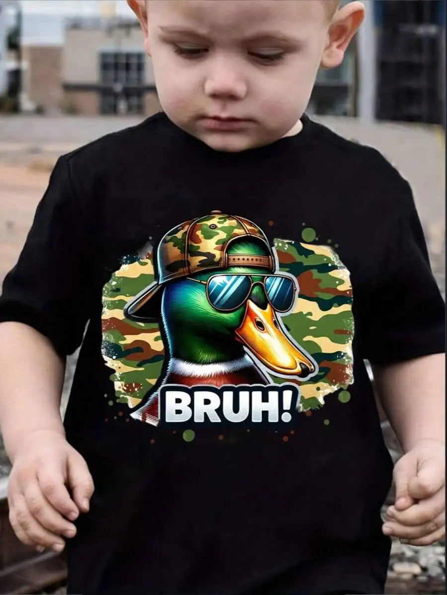 Funny Camouflage Duck Graphic Tee For Both Boys And Girls Family Matching Shirts Bruh Text Design Summer Outdoor Play Gift For K