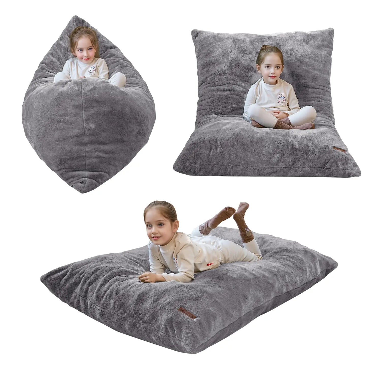 AXYOYO 3 in 1 Kids Bean Bag Chair, Comfy Floor Sofa with Removed Cover | Soft Floor Couch with High-Density Foam Filling Conver