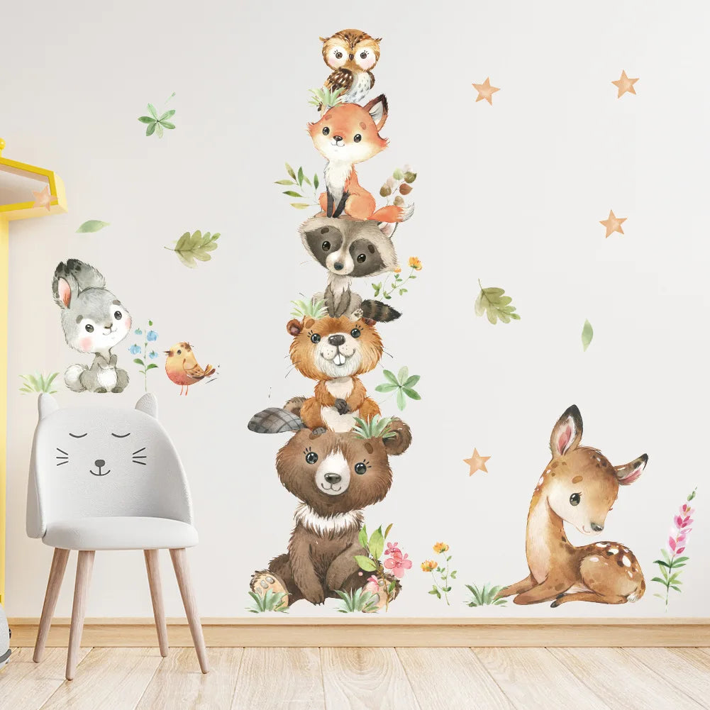 Cartoon Forest Animals Wall Stickers for Kids Rooms Boys Girls Baby Room Decoration Child Wallpaper Home Decor Giraffe