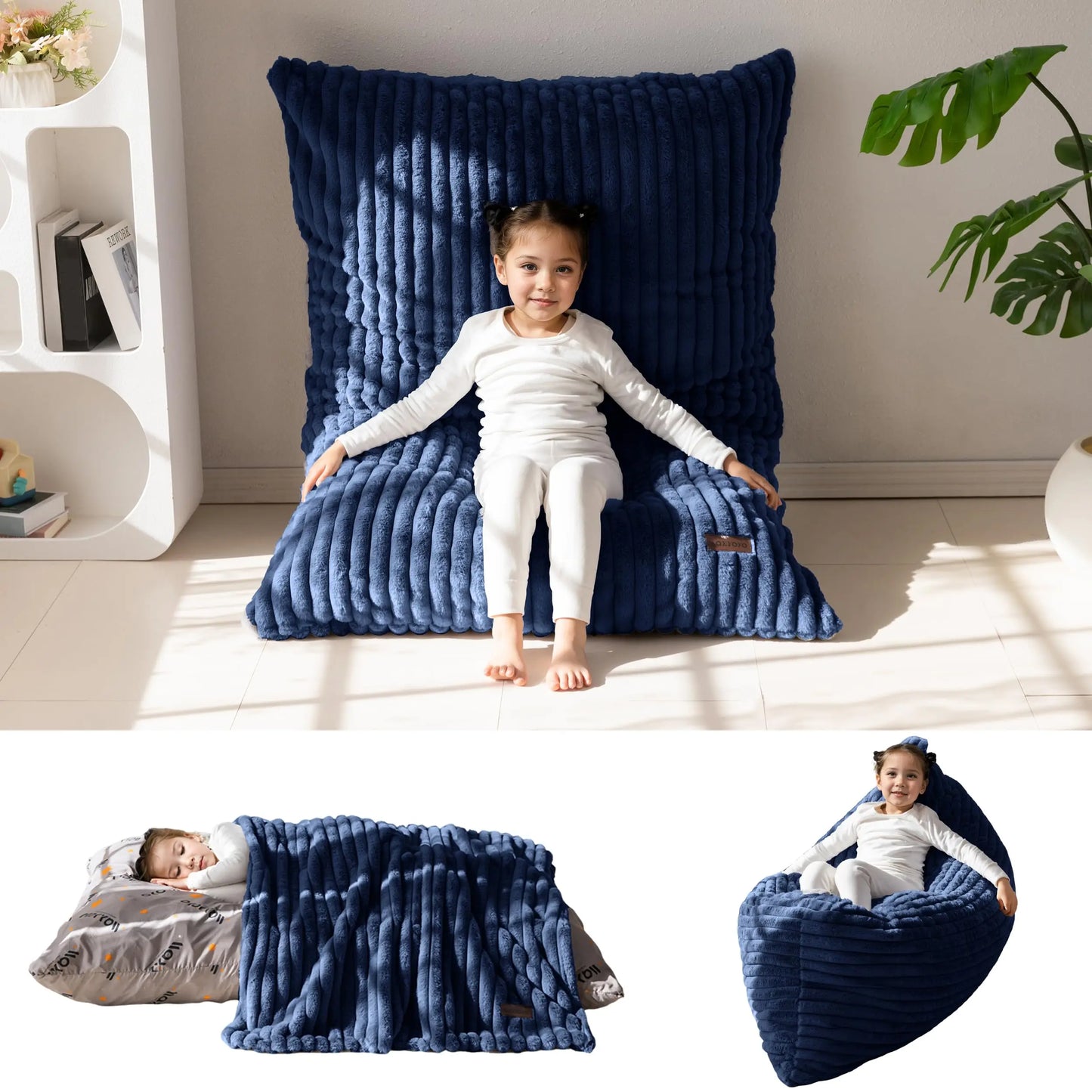 AXYOYO 3 in 1 Kids Bean Bag Chair, Comfy Floor Sofa with Removed Cover | Soft Floor Couch with High-Density Foam Filling Conver
