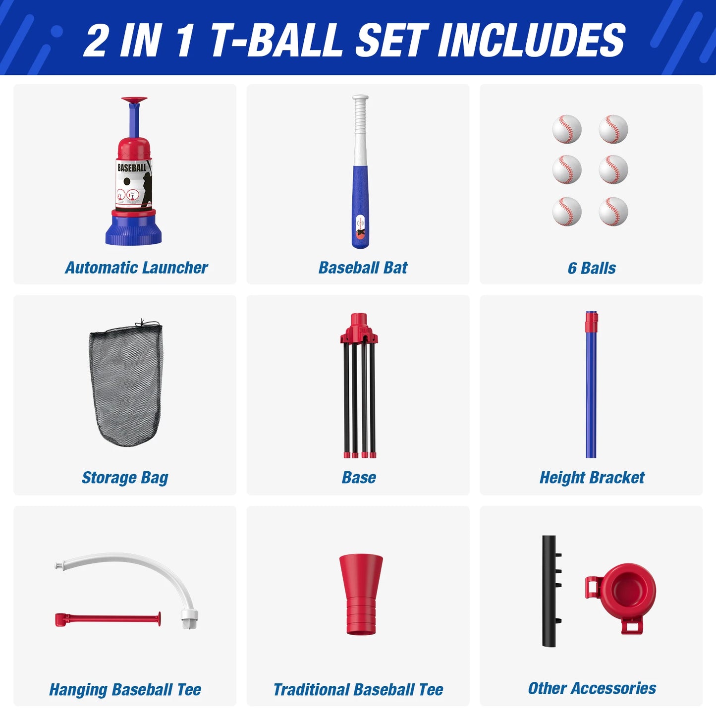 3-in-1 Baseball Set for Kids with Auto Pitching Machine | Tee Ball Stand, Hanging Tee, Ball Launcher and 6 Softballs - Adjustable Height, Indoor/Outdoor Sport Gifts for Boys Girls