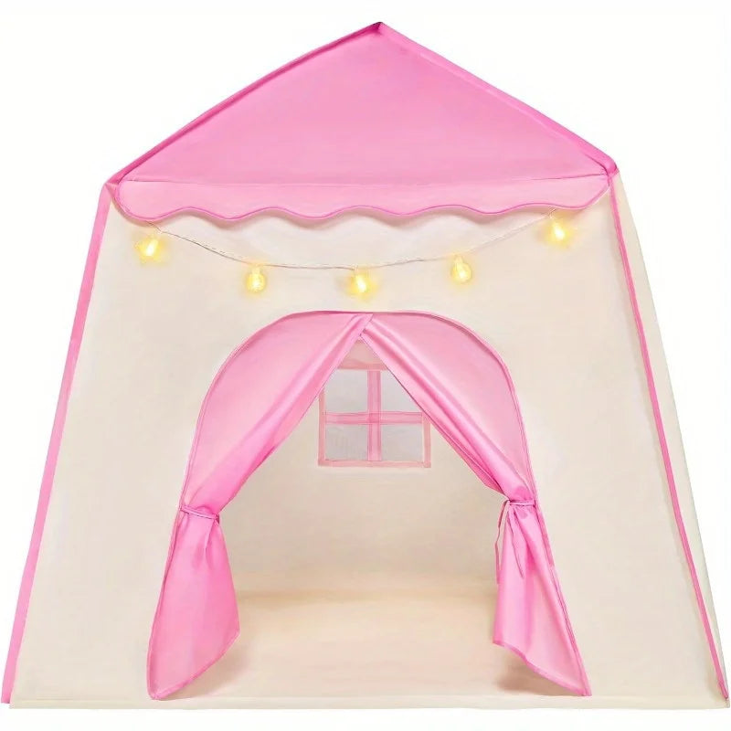 Pink Princess Tent for Girls with LED Star Lights Large Playhouse Kids Castle Play Tent for Children Indoor Outdoor Games