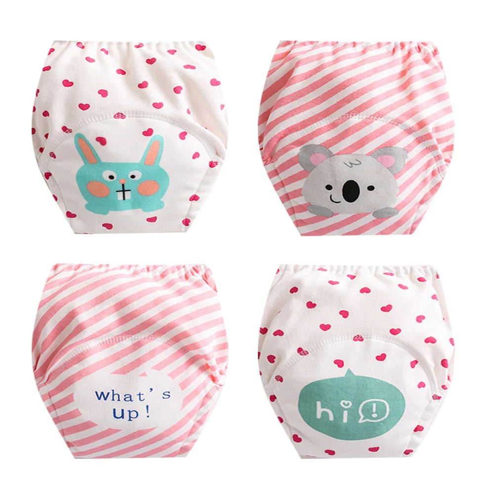 4PCS Baby Kids Cotton Potty Training Pants Waterproof Infant Shorts Underwear Reusable Cloth Diaper Nappies Children Panties