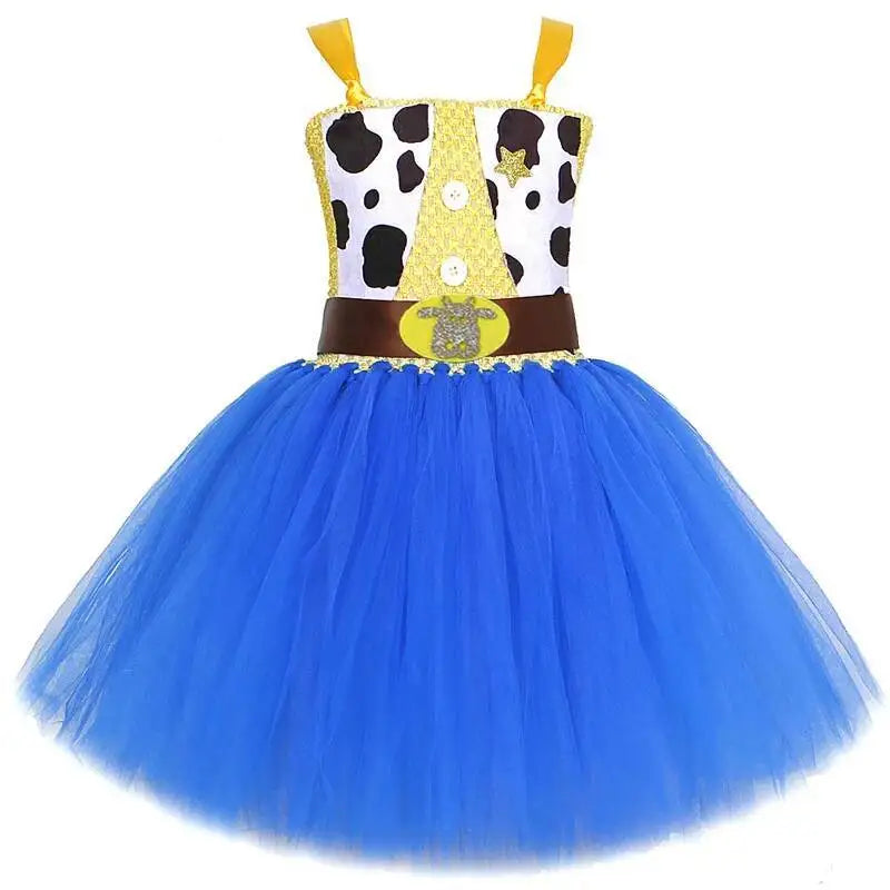Cowgirl Toy Woody Dresses for Girls Jessie Princess Costumes Kids Christmas Halloween Outfits Fancy Tutus with Cowboy Hat Scarf