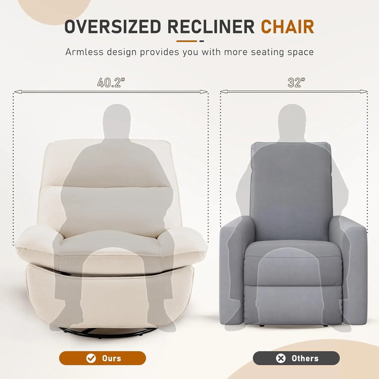 Swivel Oversized Recliner Chair, Extra Wide Manual Recliner Chair for Adults, Nursery Glider Rocking Chair Comfy, Customized