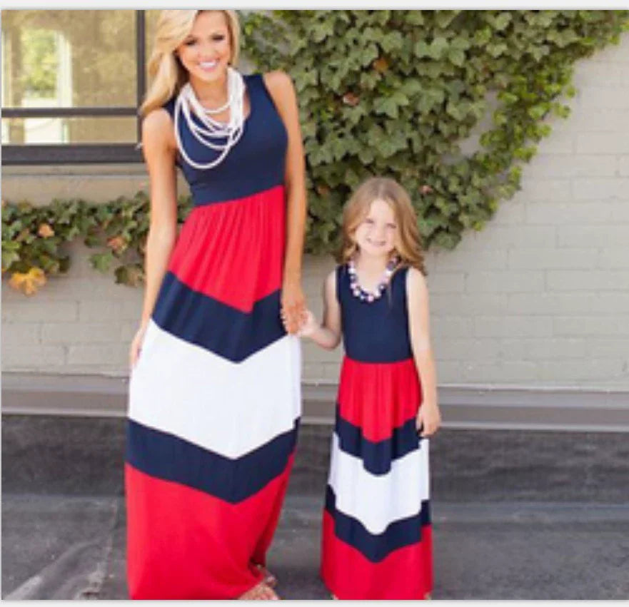 Beach Mother Daughter Dress Children's Clothing Vestidos Boho Long Dress Women Family Matching Outfits Girls Dresses Kids Summer