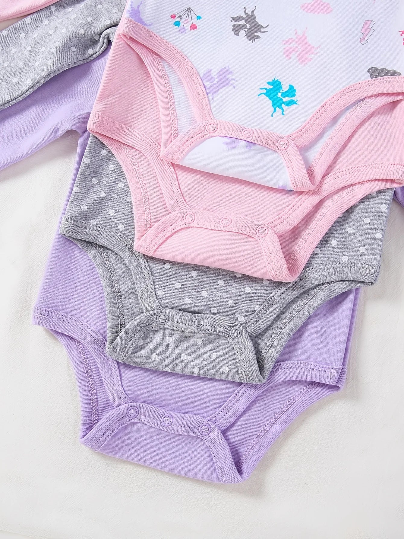 4pcs Baby Girls Long Sleeve Bodysuits, 100% Cotton Crotch Snap Rompers, Cute Print Outfits, Newborn Hospital Essentials |, Perfect for Outdoor