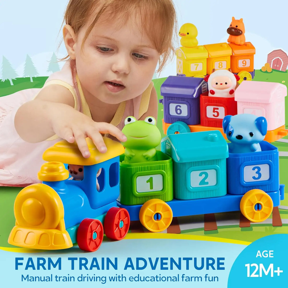 Learning Farm Train Counting Matching & Sorting Montessori  Including 9 Farm Animals for Baby Christmas Birthday Gift