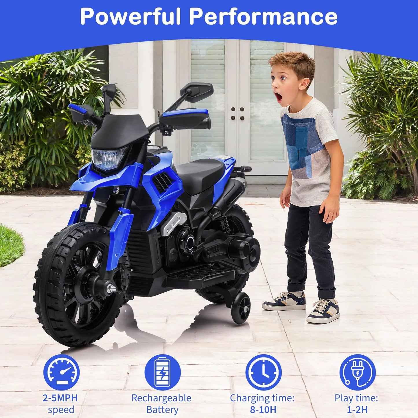 6V Kids Motorcycle With Training Wheels Headlight And Music 2 To 5 Mph Adjustable Speed Electric Ride On Bike For Toddler Child As Gift
