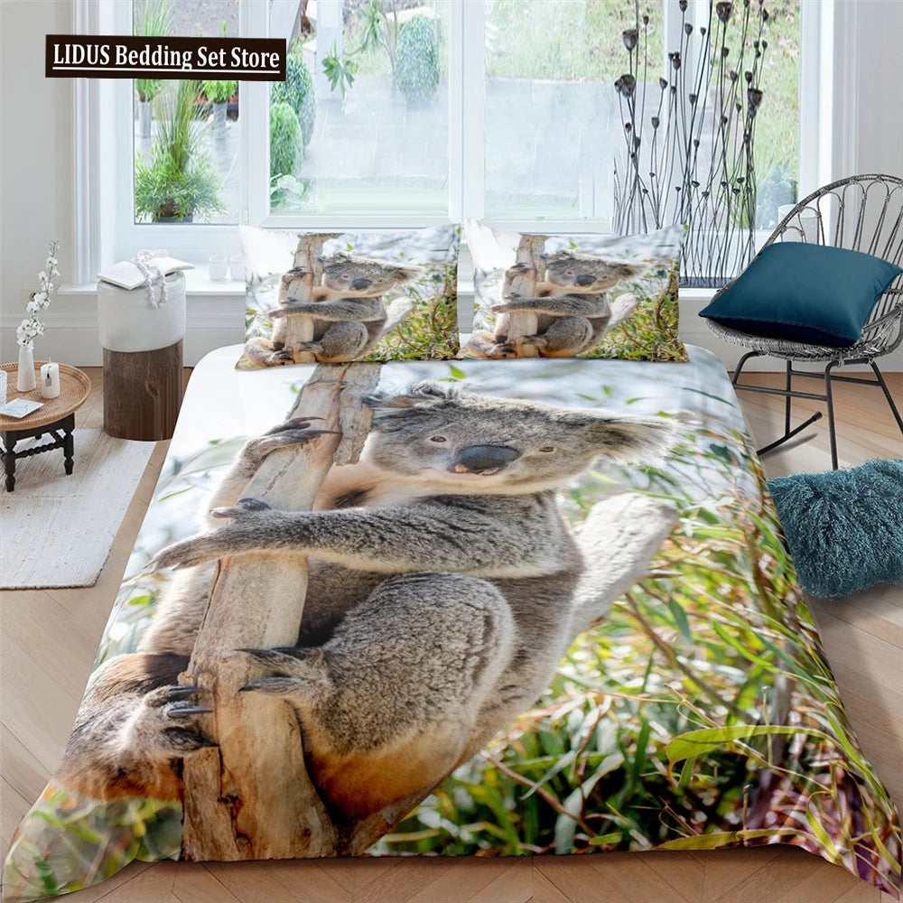 Koala Duvet Cover Set Children Cute Animal Print Bedding Set,Boys Girls Rainbow Butterfly Comforter Cover Floral Flowers Bed Set