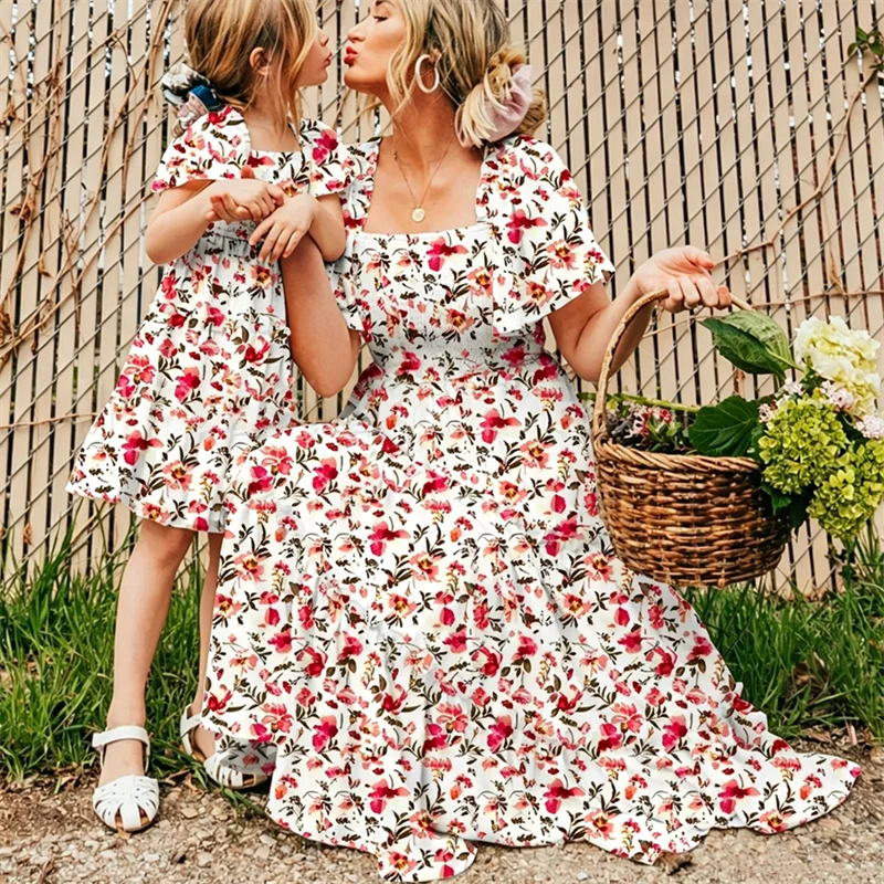 Bohemian Mother Daughter Dress Vestido Beach Children Dress Family Matching Outfits Women Clothing Casual Girls Dresses Summer