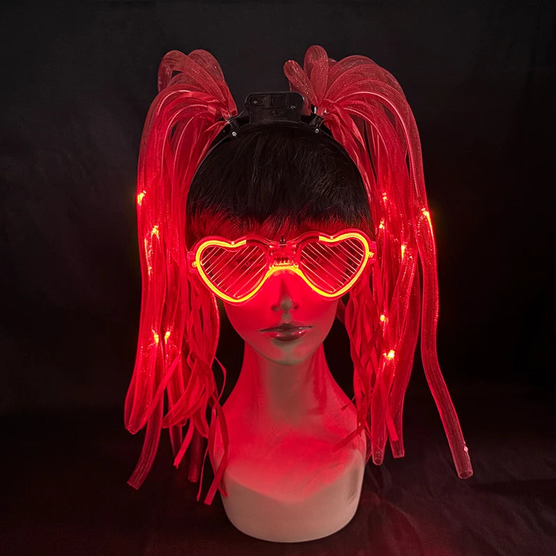 LED Light Up Flash Braid Noodles Headband Party Gift Led Glasses Neon Rave Party Hair Band Cosplay Birthday Glow Party Supplies