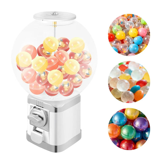 Vending Machine, 19.68" Twister Ball Dispenser Machine Bubble Gumball Machine Large Capacity Toy Vending Machine, Lockable Spherical Freestanding for 1.26" Ball, 1 Dollar Coin, Candy (White)