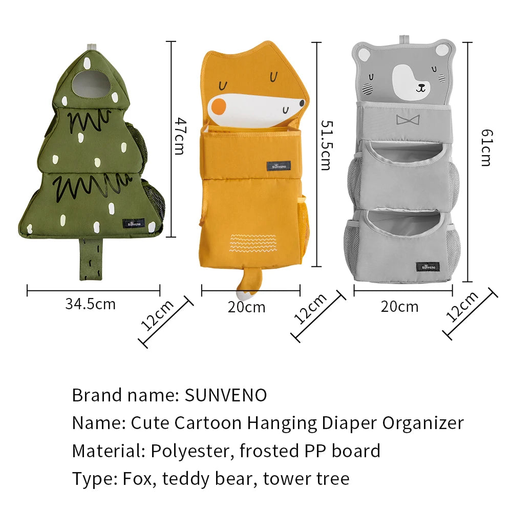Cartoon Baby Crib Hanging Storage Bag, Multi-functional Organizer for Baby Supplies Baby Room Decor