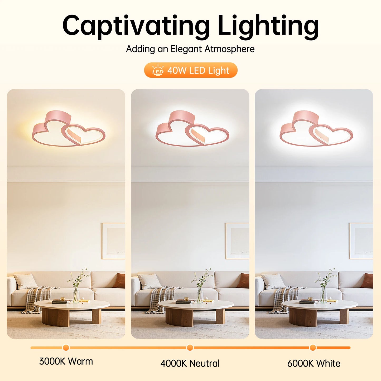 LED Ceiling Light Heart Shaped Flush Mount Lamp Acrylic Ceiling Lamp Dimmable Chandelier W/Remote 220V/110V for Children's Room