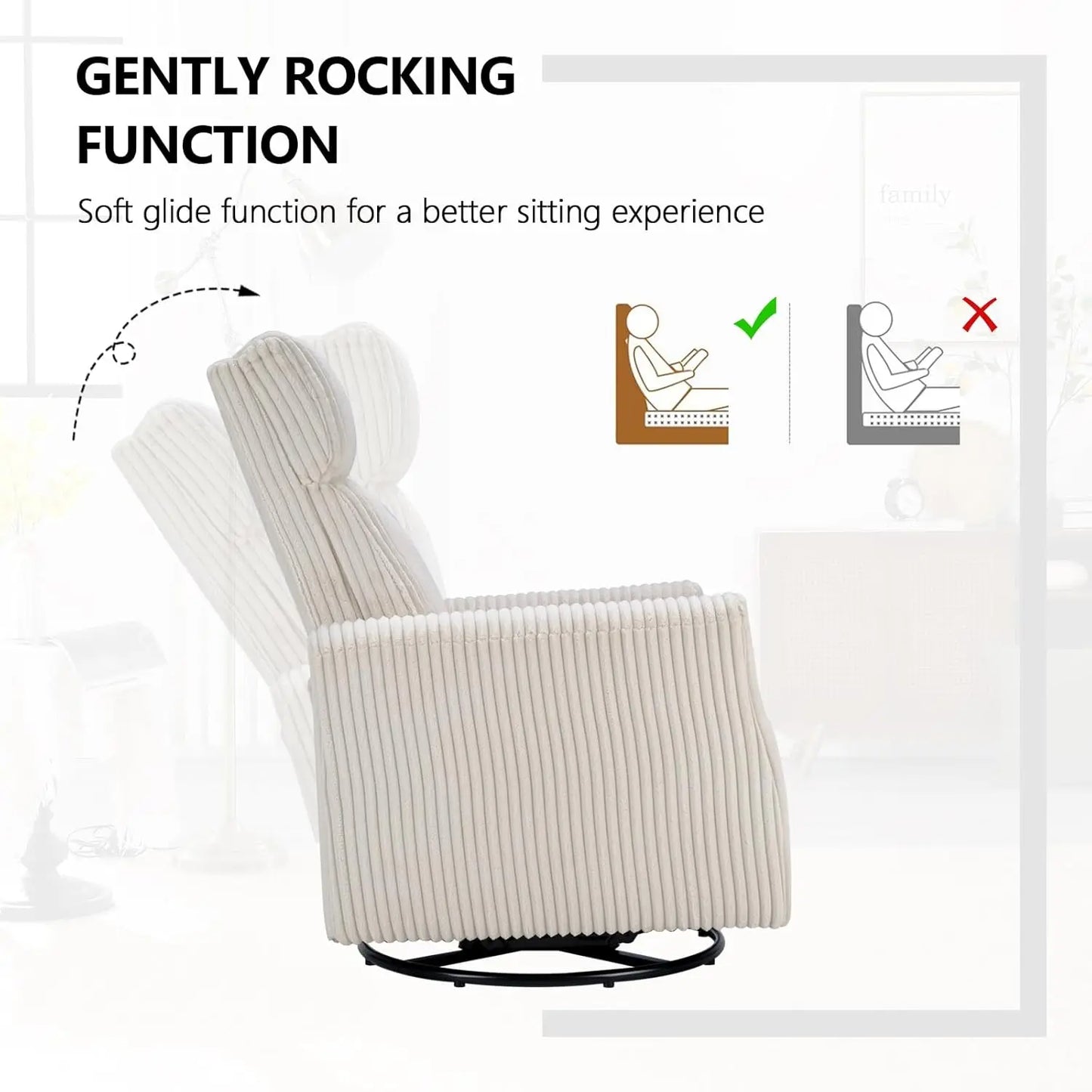 High-Back Swivel Rocker Nursery Chair with Arms Corduroy Glider Living Room Bedroom Beige, Customized
