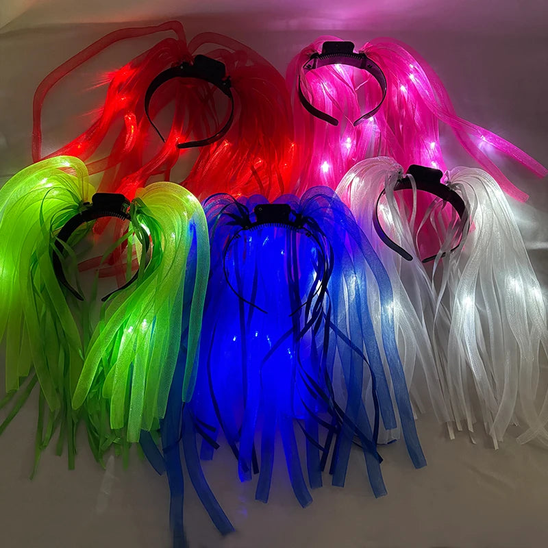 LED Light Up Flash Braid Noodles Headband Party Gift Led Glasses Neon Rave Party Hair Band Cosplay Birthday Glow Party Supplies
