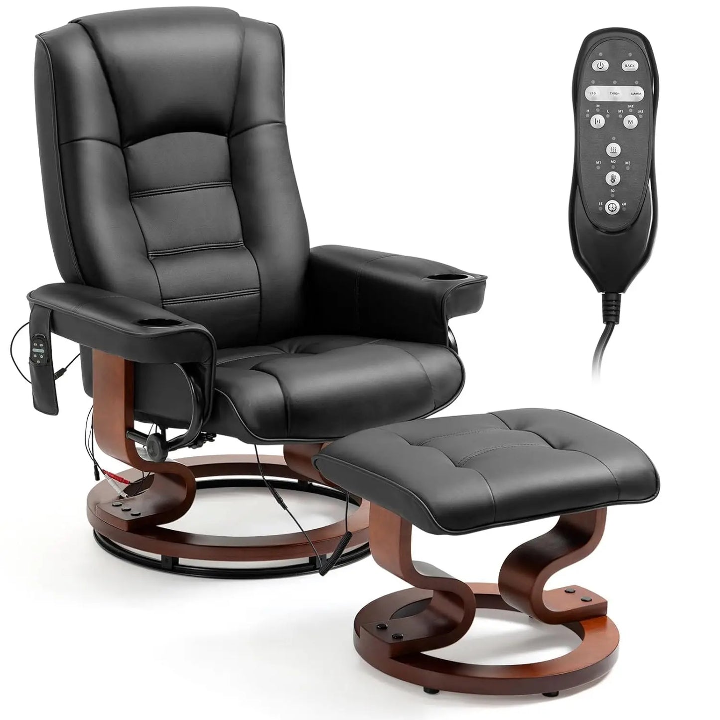 Reclining Chair with Vibration Massage Faux Leather Recliner with Ottoman Swivel Wood Recliner Chairs, Customized