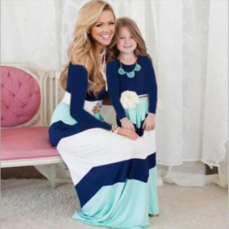 Beach Mother Daughter Dress Children's Clothing Vestidos Boho Long Dress Women Family Matching Outfits Girls Dresses Kids Summer