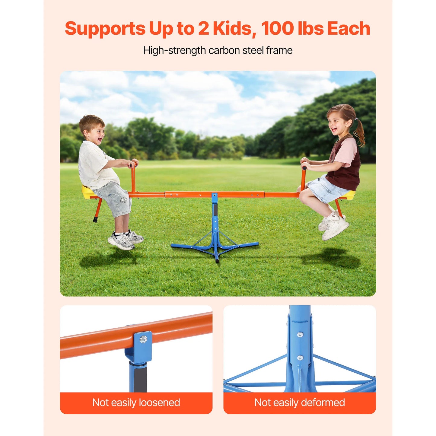 Kids Seesaw 100Lbs Per Seat Sit & Spin Teetertotter with 3 Support Legs for Children Outdoor Playground Equipment