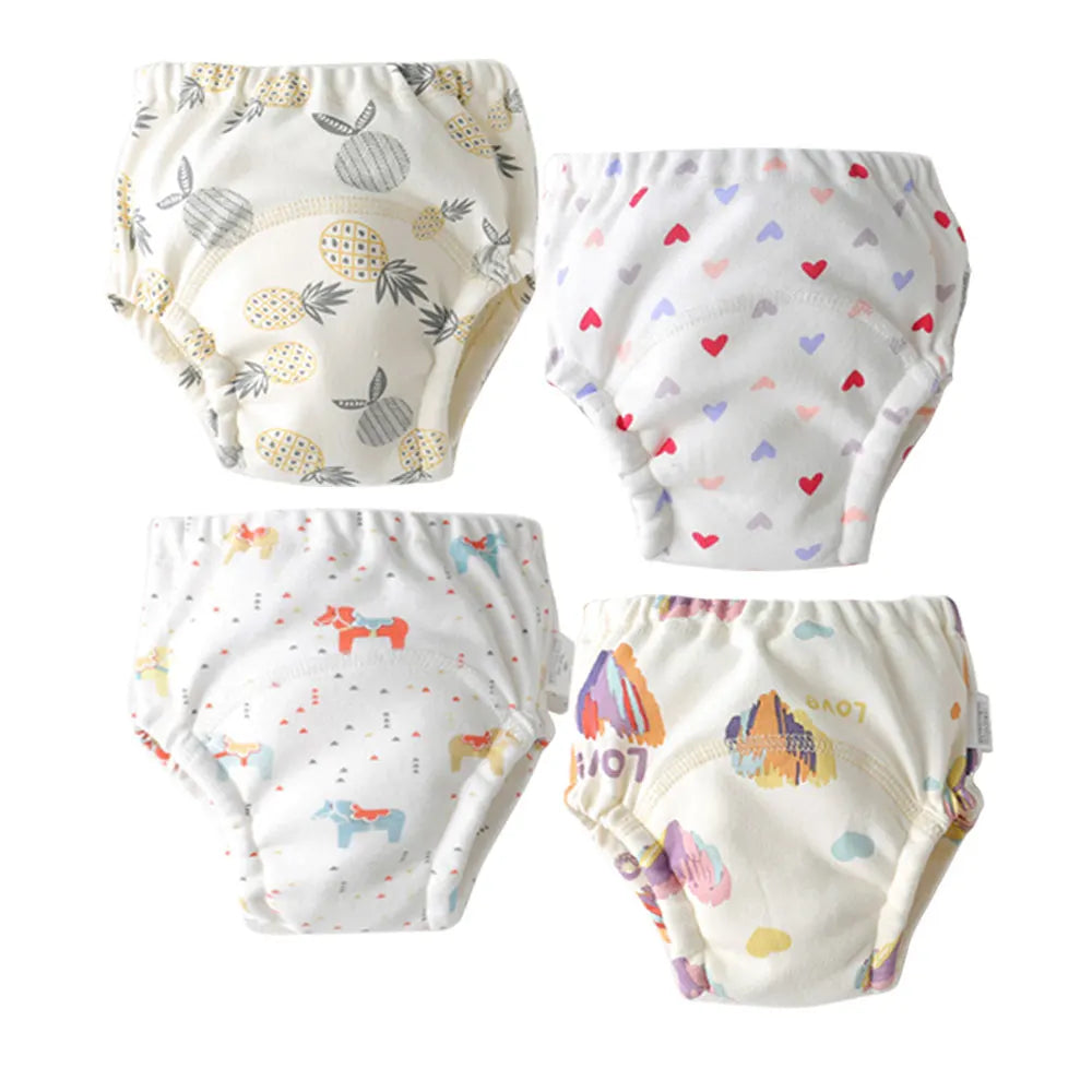 4PCS Baby Kids Cotton Potty Training Pants Waterproof Infant Shorts Underwear Reusable Cloth Diaper Nappies Children Panties