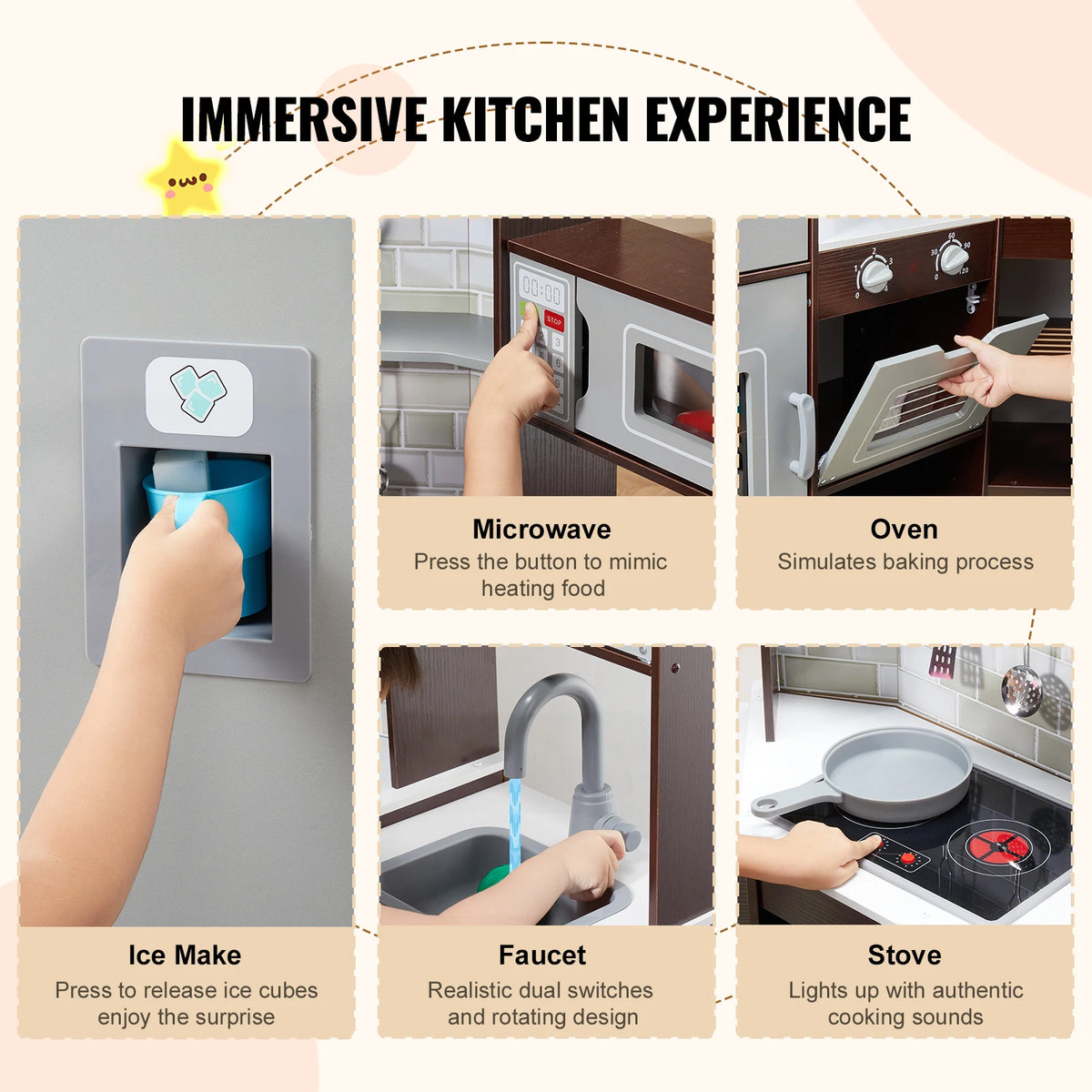 Play Kitchen Toys Set Children Kitchenware Accessories with Ice Maker for Kids toys Preschoolers Girls Birthday Gifts