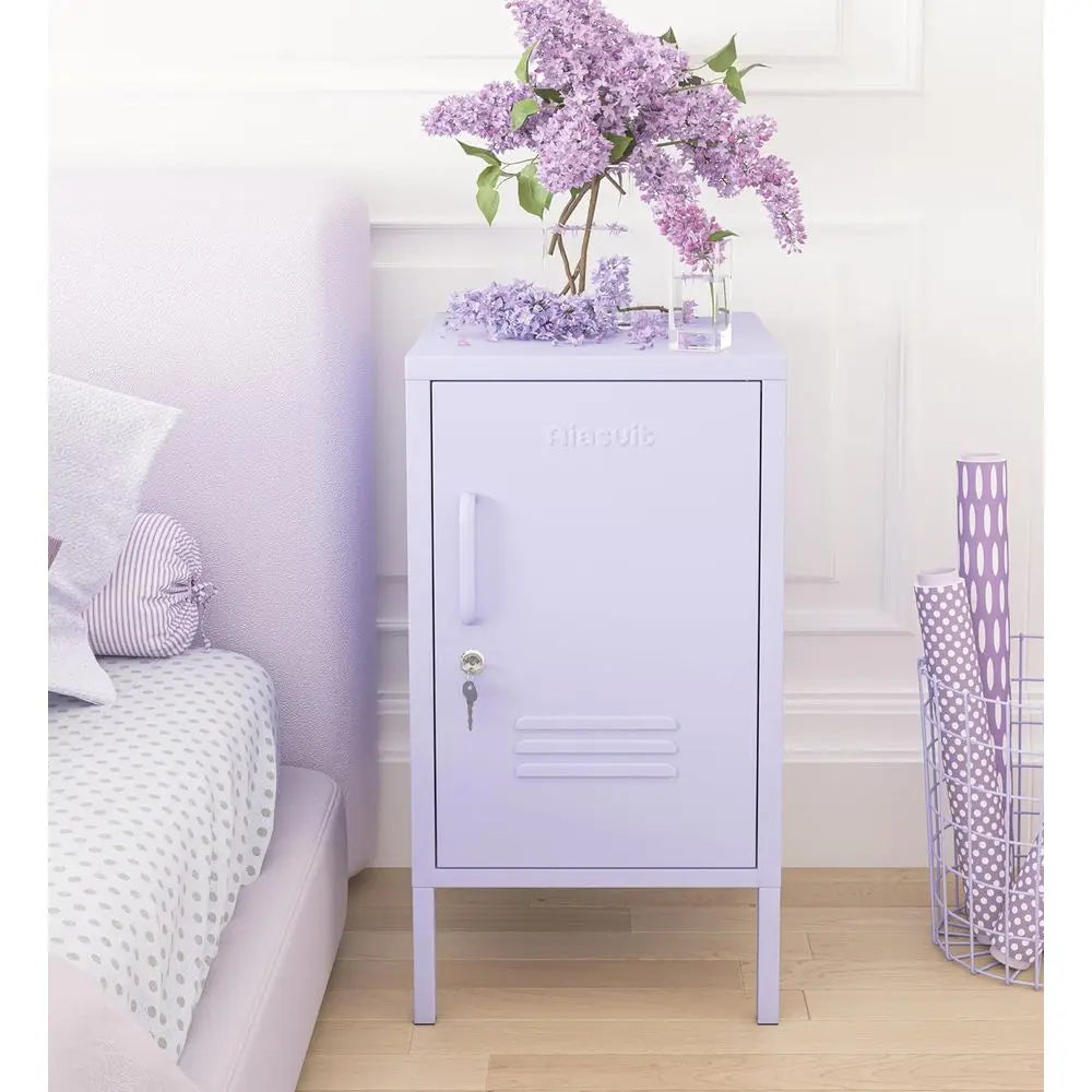 Single Door Lockable Metal End Table with Storage Cabinet, 2-Tier Children's Nightstand with Adjustable Shelf, Easy Assembly Sid