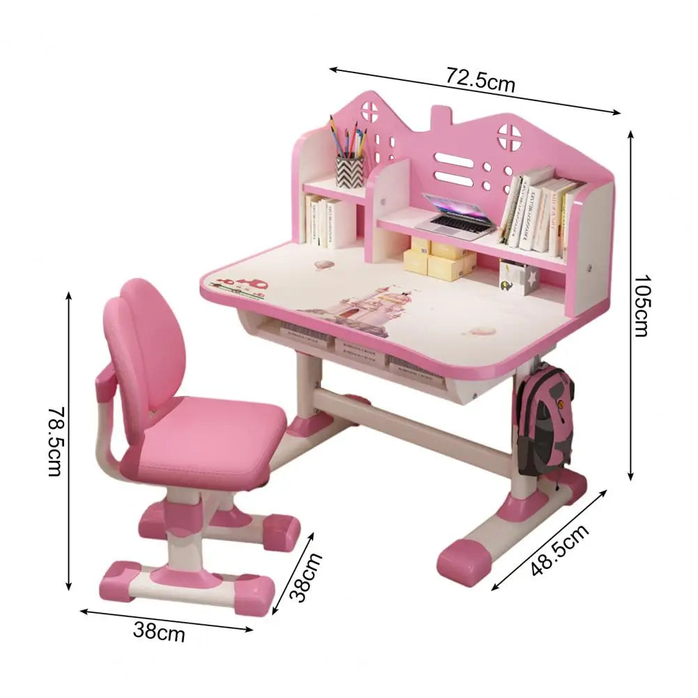 2Pcs/Set Study Desk Chair Set Cartoon Pattern Kids Adjustable Height Study Drawer Table with Chair Set