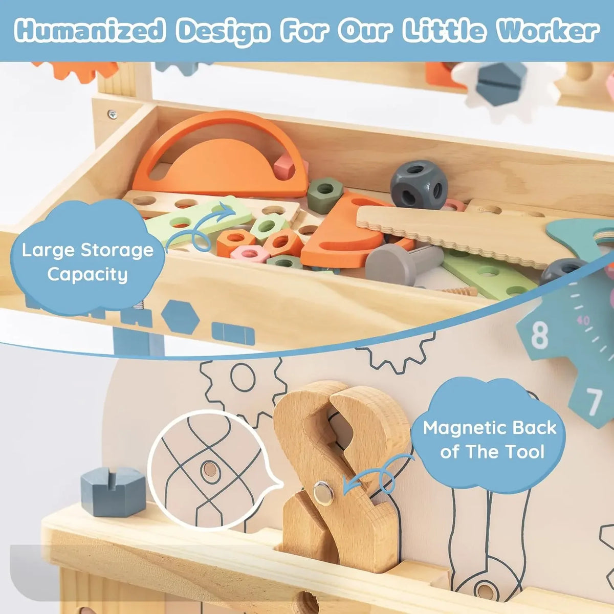 Kids Tool Bench Set Large Wooden Work Bench Construction Toys Workshop Kid Toys Tool Set  for Boys Girls  3 +
