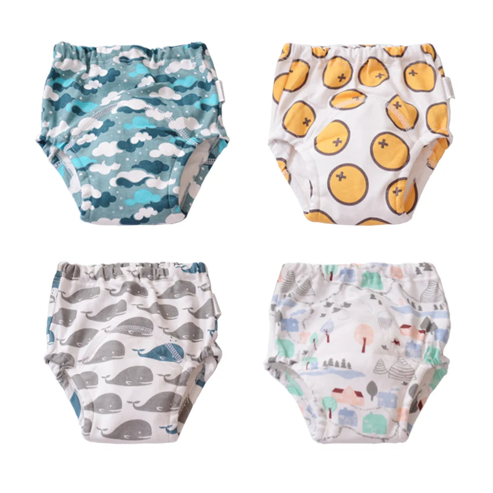 4PCS Baby Kids Cotton Potty Training Pants Waterproof Infant Shorts Underwear Reusable Cloth Diaper Nappies Children Panties