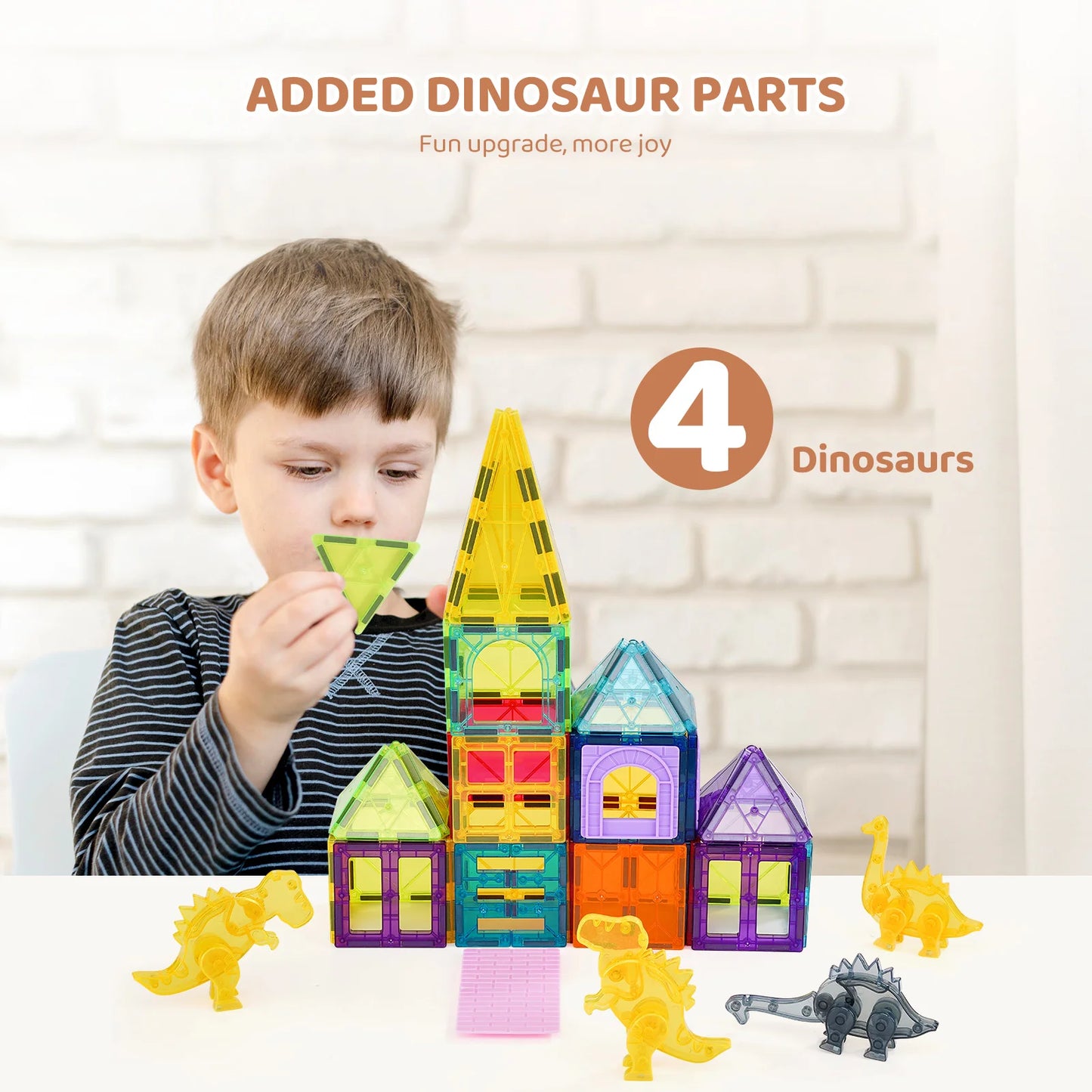 56PCS Magnetic Tiles Magnet Building Blocks with 4 Dinosaurs Construction Stacking Stem Educational Toys for Kids