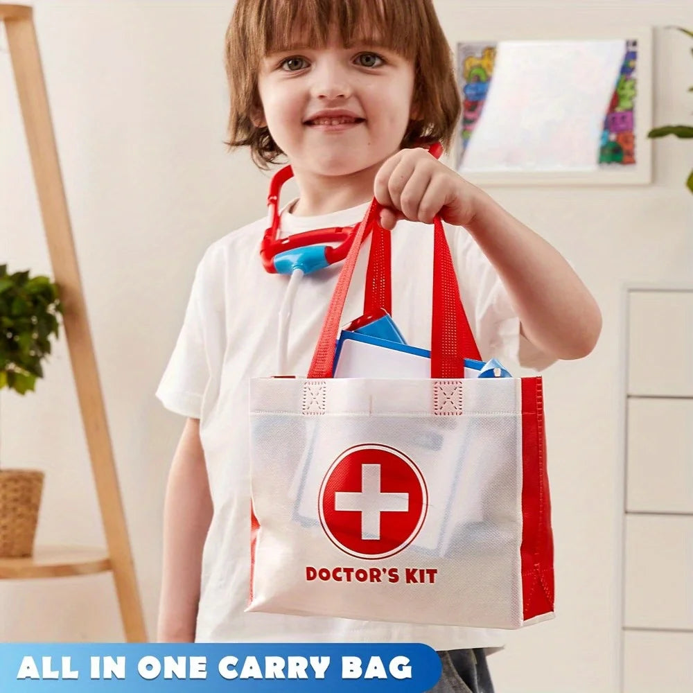 Kids Doctor Kit 16Pcs Pretend Play Medical Kit with Realistic Toy Stethoscope Reusable Record Cards for Toddlers Ages 3+
