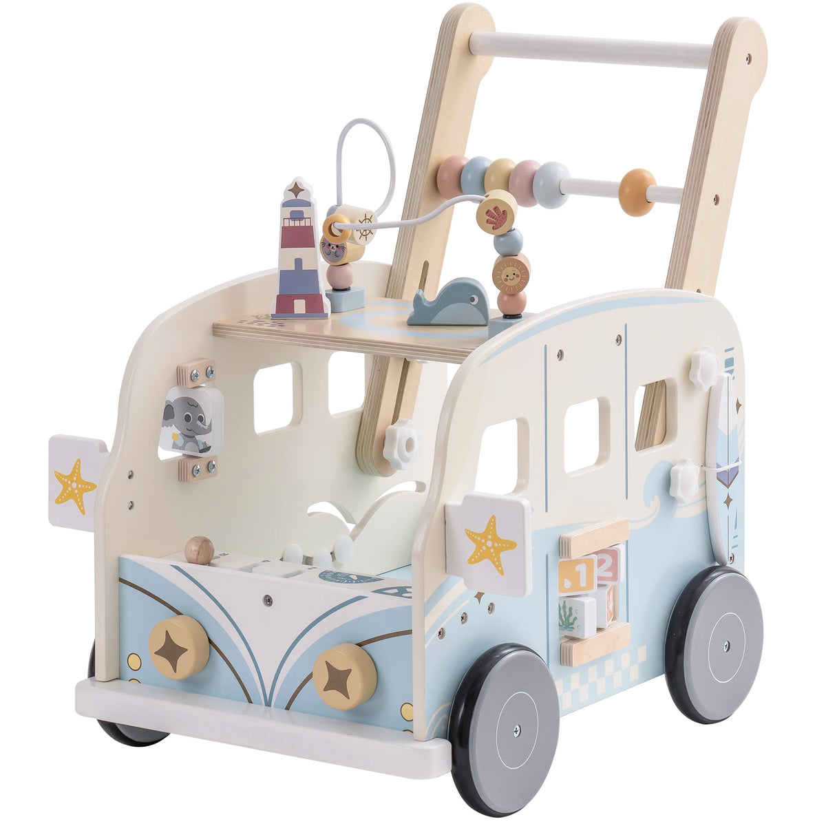 Blue Bus Baby Theme Activity Walker Push Walker Develop Motor Skills Imagination Perfect Birthday Gift for Toddlers