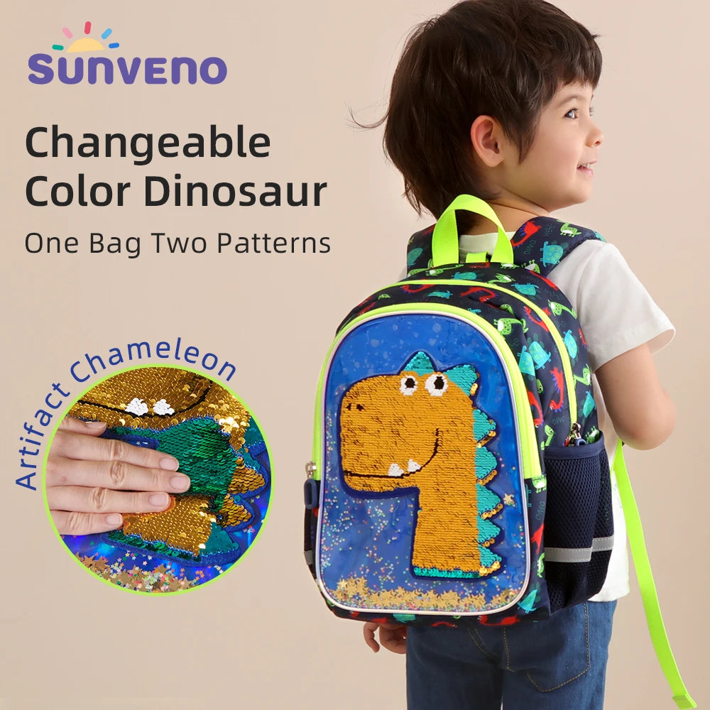 Dinosaur Kids Backpack Reversible Sequins for Preschool Early Elementary Kindergarten Backpack for Kids 3-6 years
