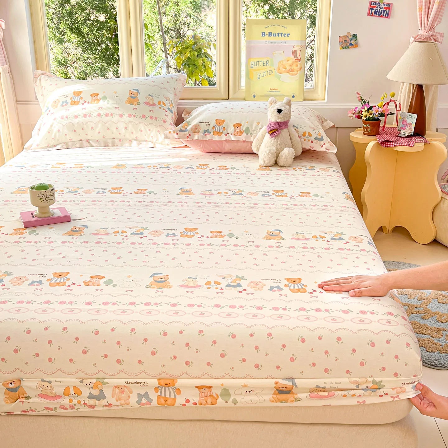 Cartoon Space Astronaut Fitted Sheet 100% Cotton Mattress Cover for Adults Kids Deep Pocket Elastic Bed Sheets and Pillowcases