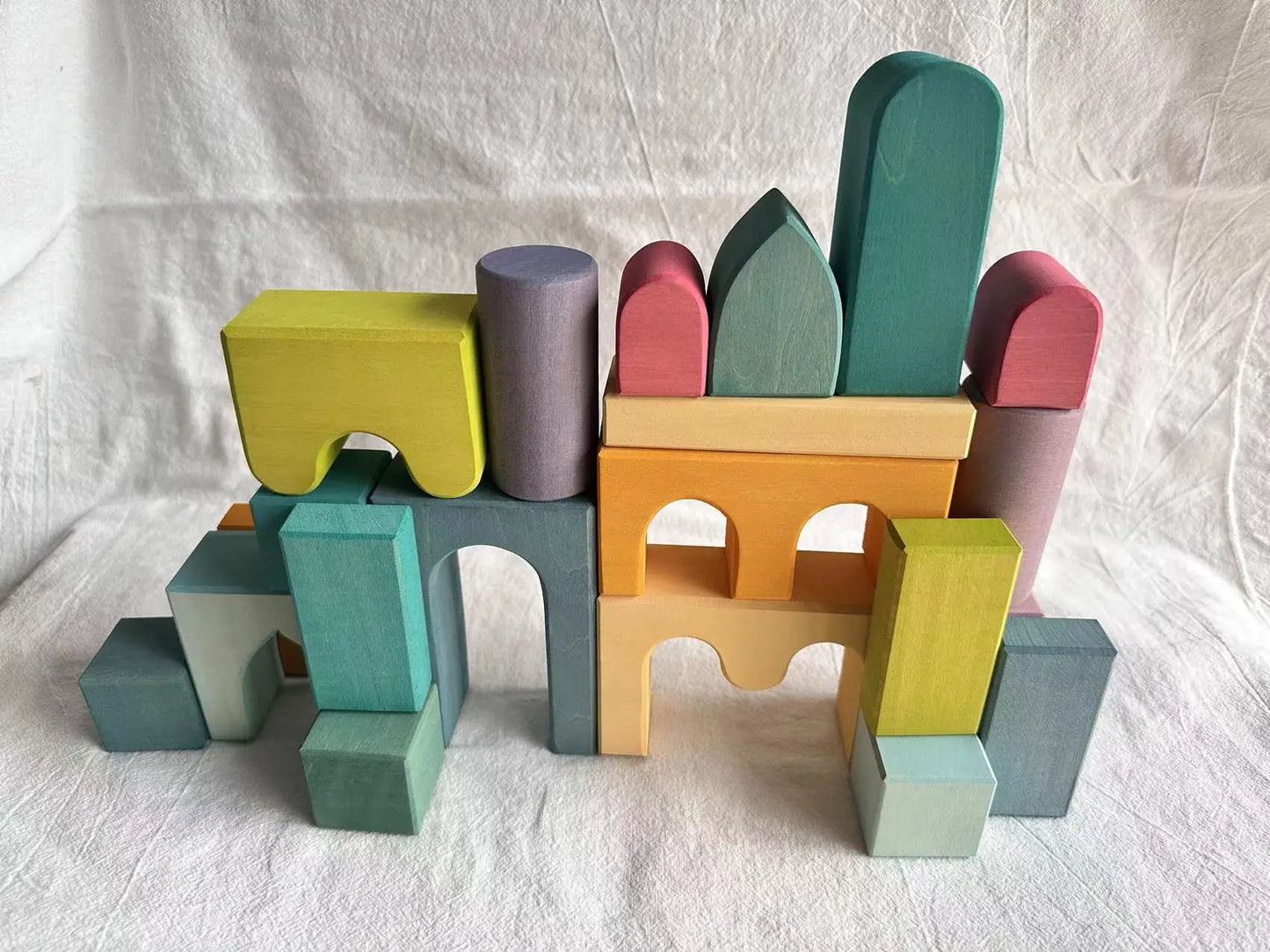 Kids Wooden Toys Pastel Building Blocks Stacking Crochet House  Animals Rainbow Forest Trees