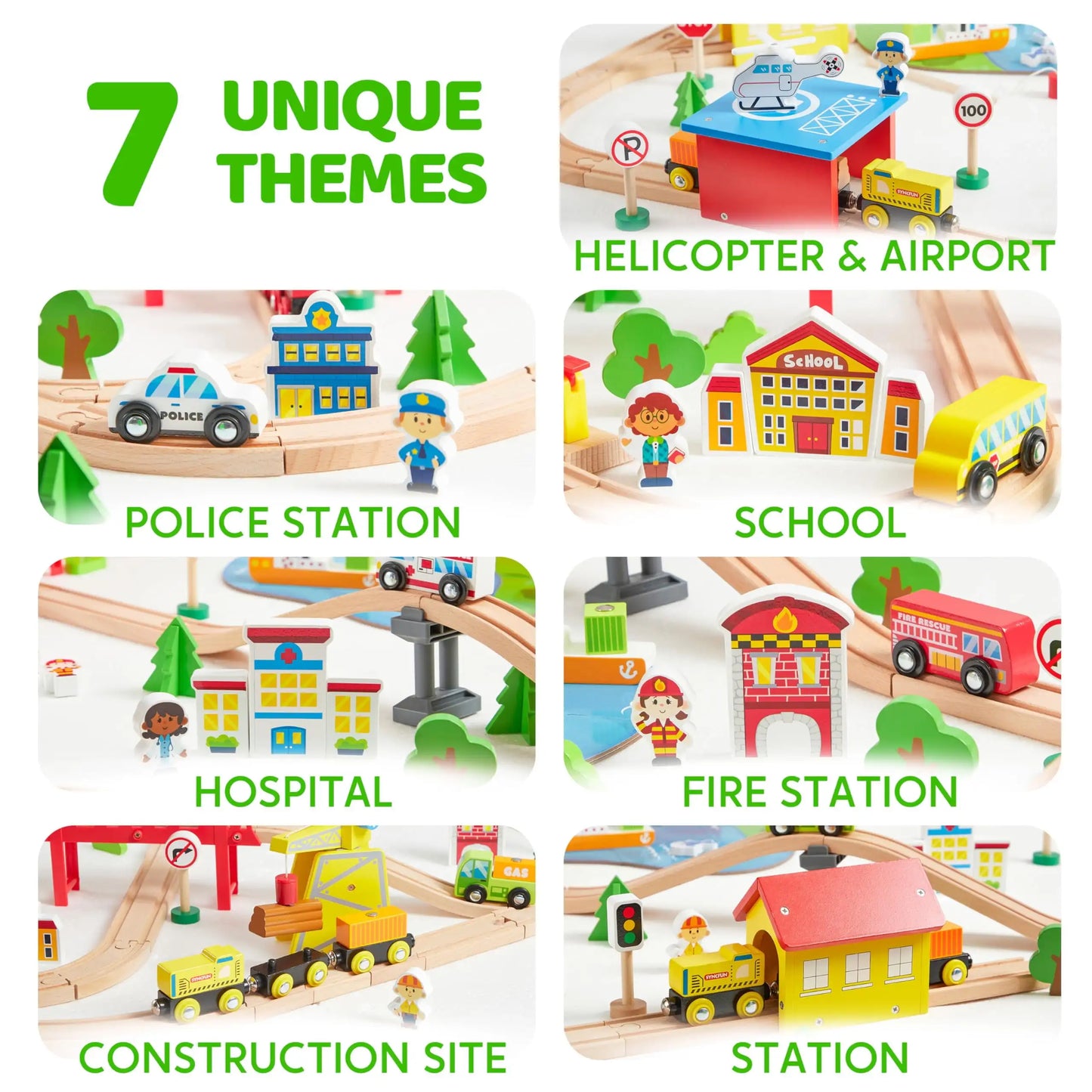 110/60 Pcs Wooden Train Set with Tracks City Scene Railway Set with Magnetic Trains Toy for kids Birthday Christmas Gift