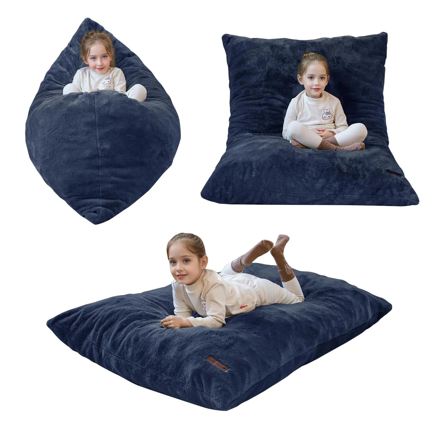 AXYOYO 3 in 1 Kids Bean Bag Chair, Comfy Floor Sofa with Removed Cover | Soft Floor Couch with High-Density Foam Filling Conver