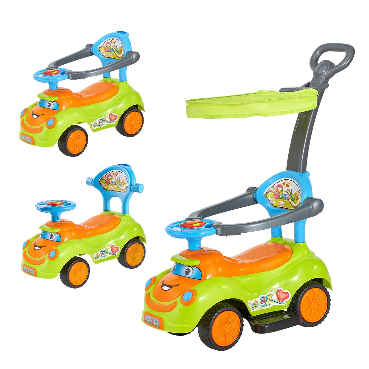 55 lbs Ride On Push Car with Guardrails Handle & Under-seat Storage Foot-to-Floor Walker Around Buggy for Boys Girls