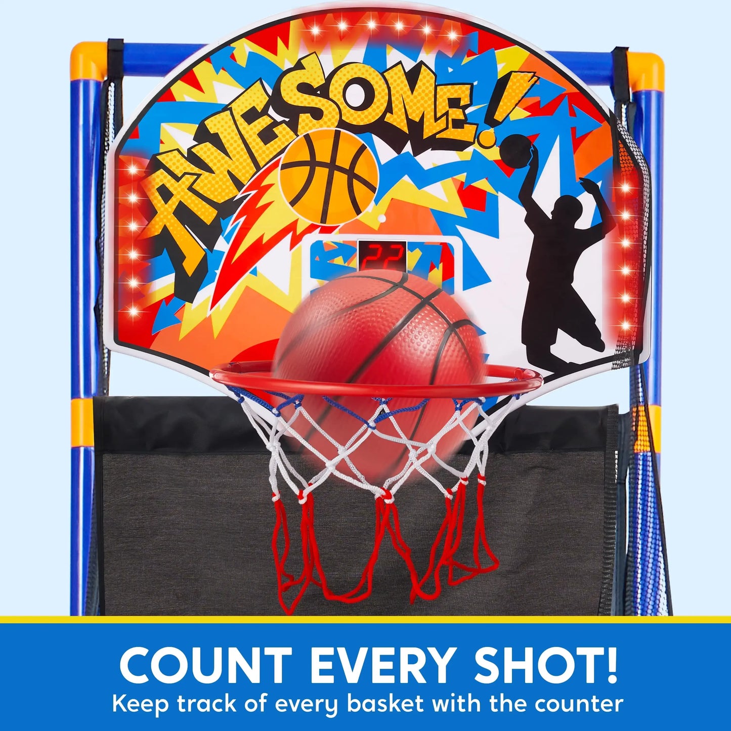 LED Scoring Arcade Basketball Game with 4 Balls Adjustable Height 44"-55"Basketball Stand Hoop Toys Gift for Ages 3-12 Boy