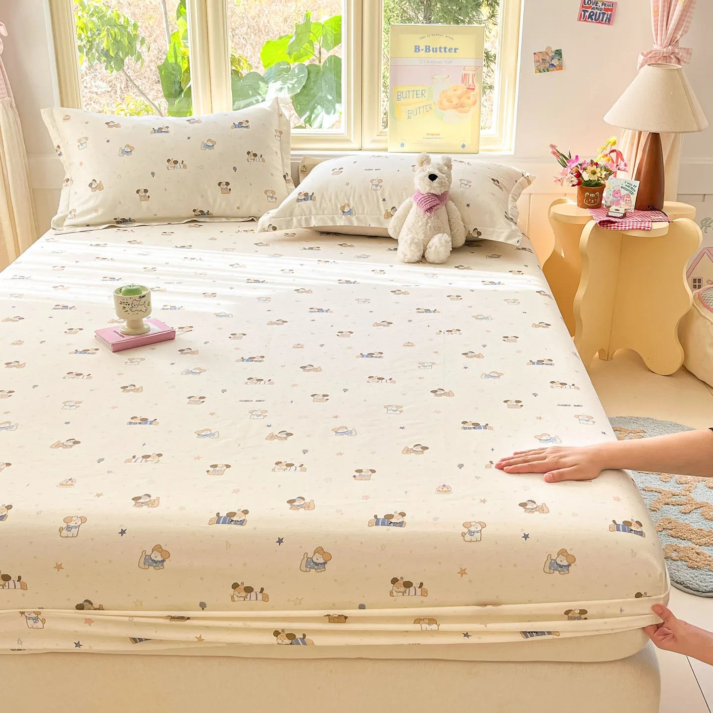 Cartoon Space Astronaut Fitted Sheet 100% Cotton Mattress Cover for Adults Kids Deep Pocket Elastic Bed Sheets and Pillowcases