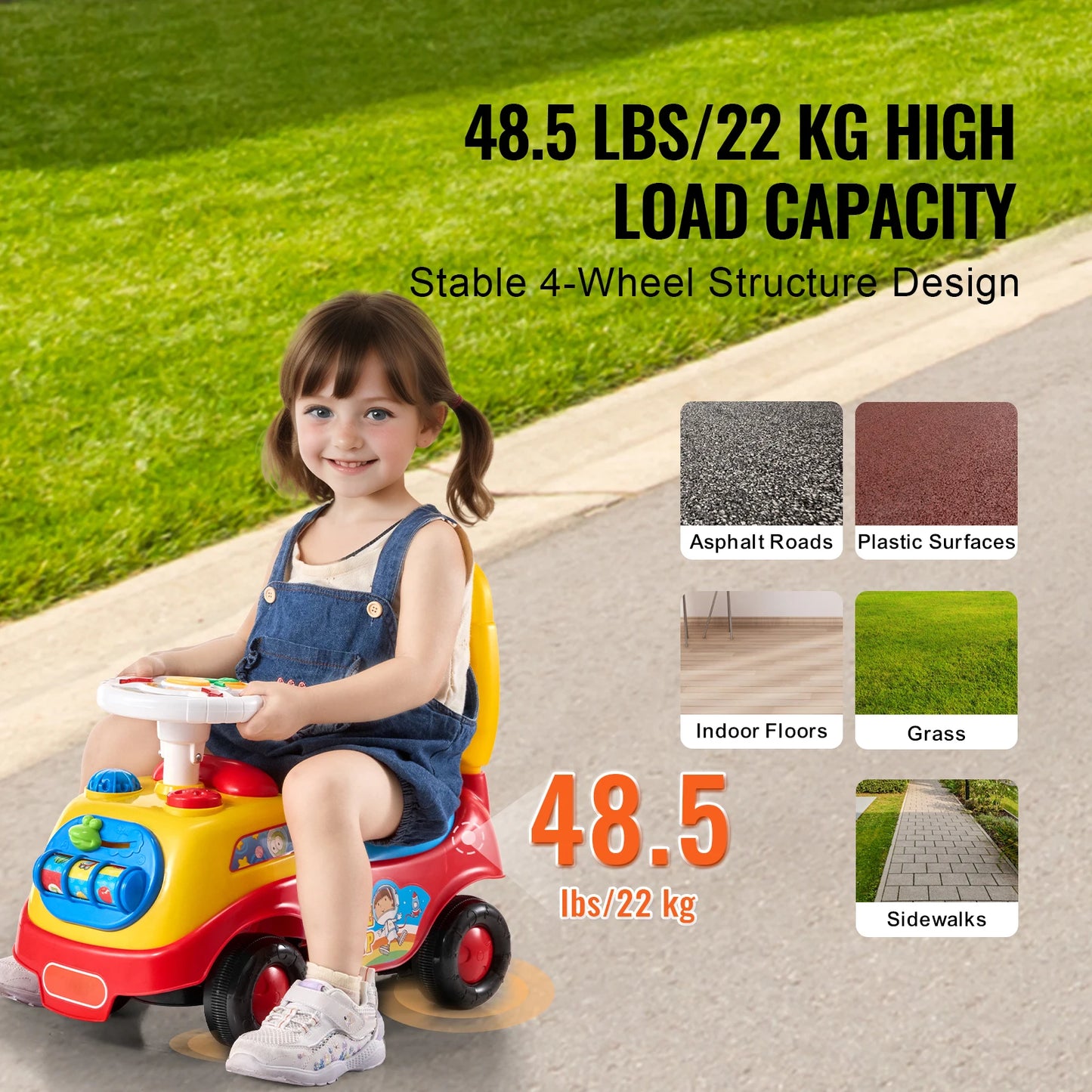 y Toddler Ride On Push Car Sit to Stand Kids Ride On Toy Car with Music Steering Wheel Seat Storage for Toddlers