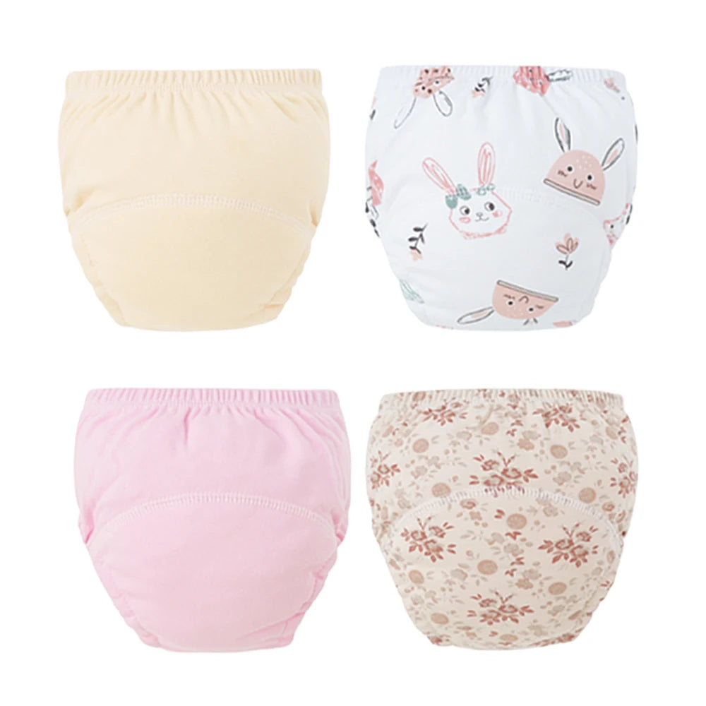 4PCS Baby Kids Cotton Potty Training Pants Waterproof Infant Shorts Underwear Reusable Cloth Diaper Nappies Children Panties