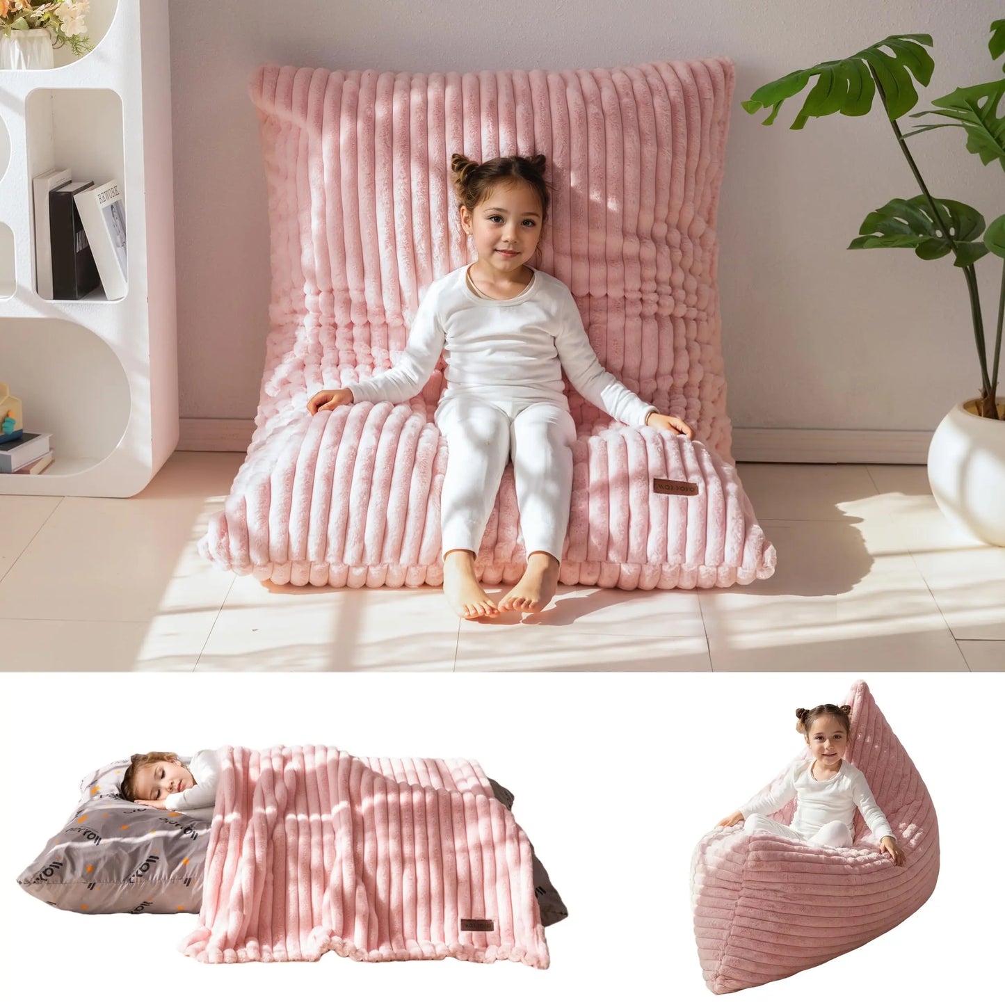 AXYOYO 3 in 1 Kids Bean Bag Chair, Comfy Floor Sofa with Removed Cover | Soft Floor Couch with High-Density Foam Filling Conver